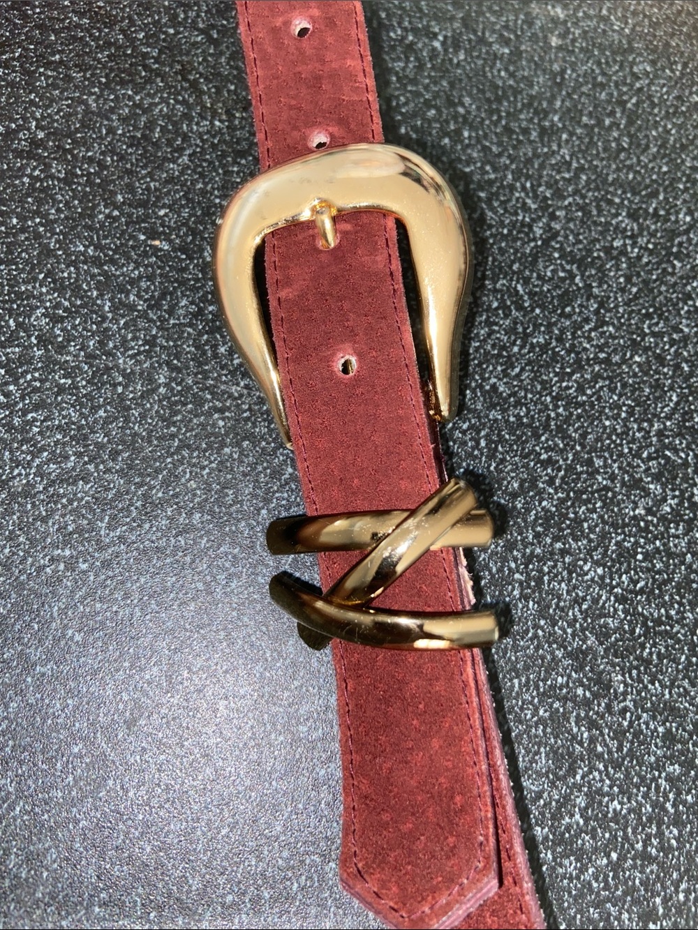 Accessories by Pearl USA Suede Leather Waist Belt Gold Buckle - Burgundy Medium